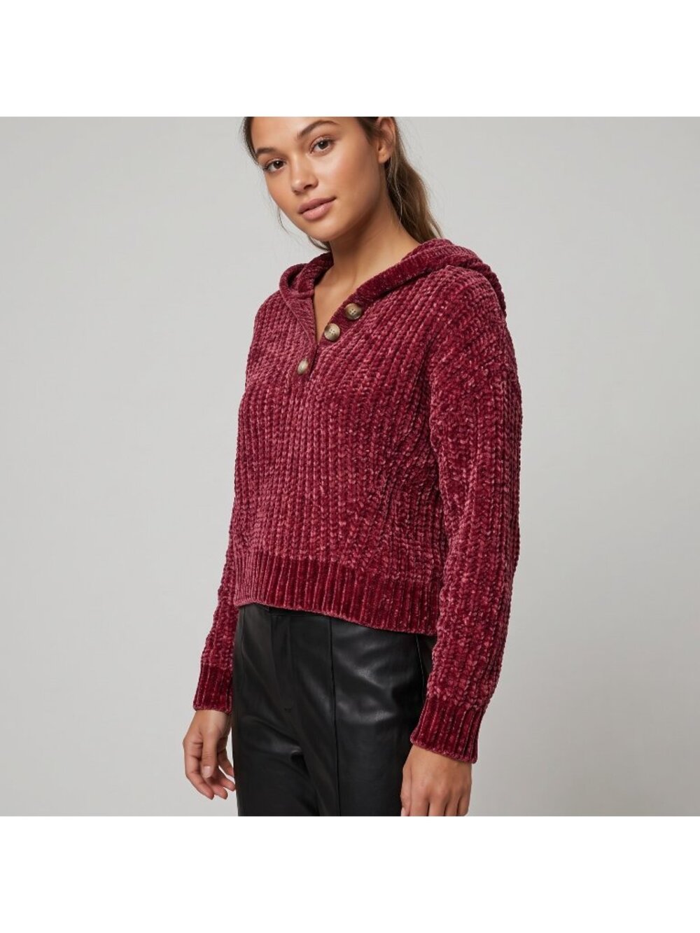 Aéropostale Women's Cranberry Red Color Chenille Hooded Sweater in size XS